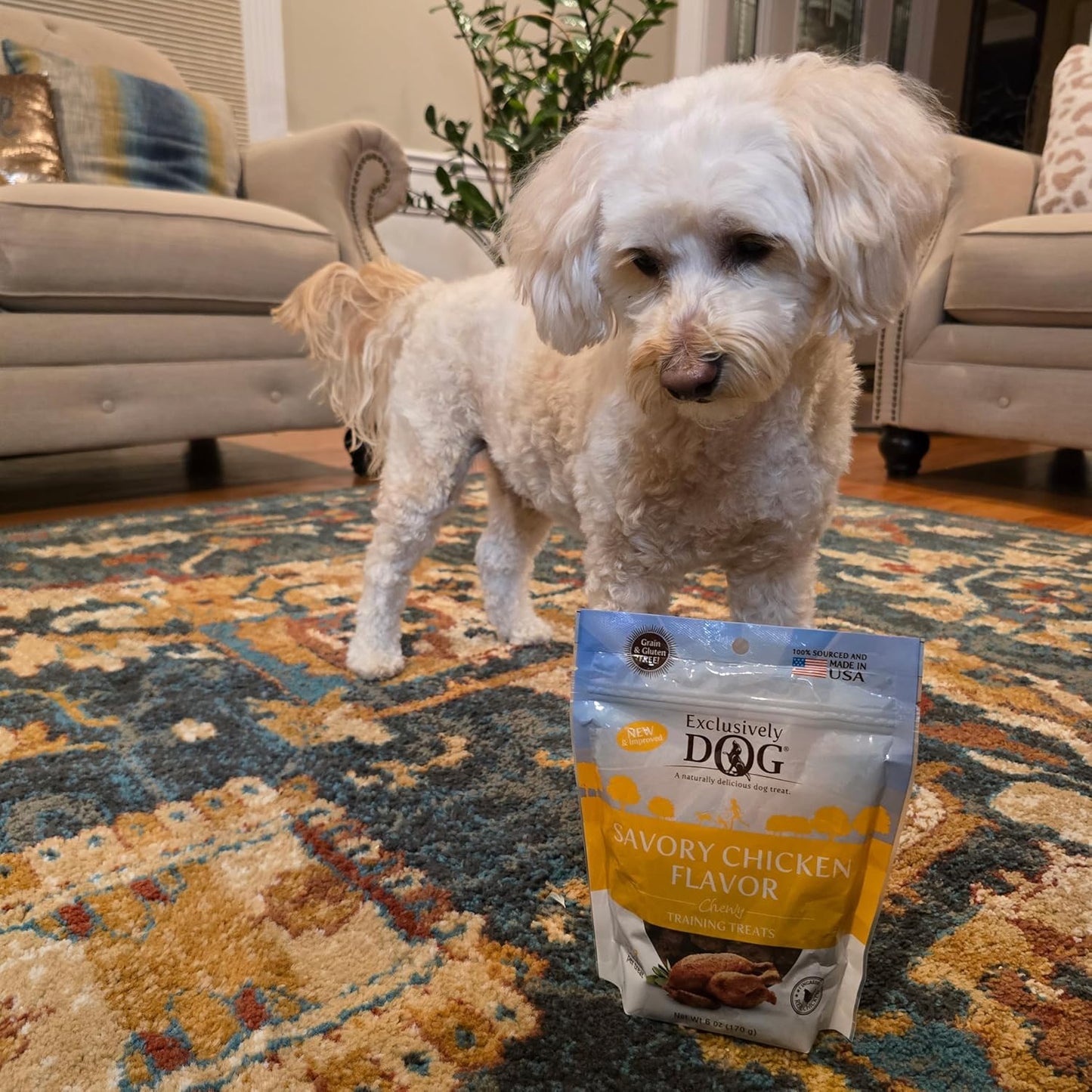 Exclusively Dog Chewy Training Treats Savory Chicken Flavor Grain Free Gluten Free, 100% sourced and Made in The USA, 6 oz.