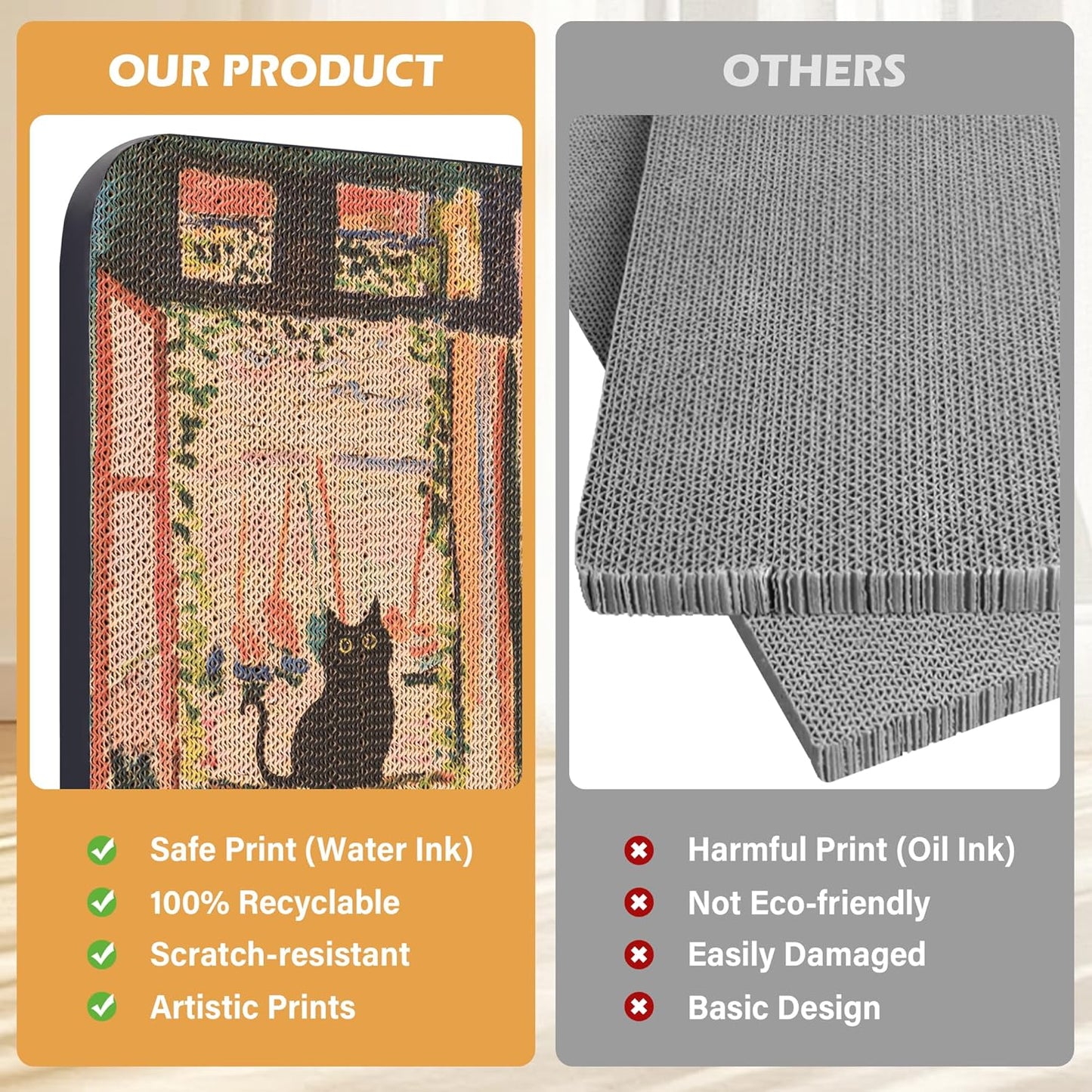 Art Cat Scratcher, Wall-Mountable Cat Scratching Board, Cat Wall Scratcher 16.7x11x1 Inch Cat Scratch Pad and Cat Scratchers for Indoor Cats Toy Furniture Protector(The Open Window)