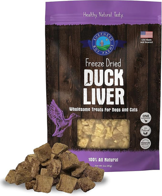 Freeze Dried Dog and Cat Treats, Duck Liver, All Natural Single Ingredient Freeze-Dried Dog Treat & Snacks, Made in USA, High Protein, Essential Nutrition of Raw Food, 3oz