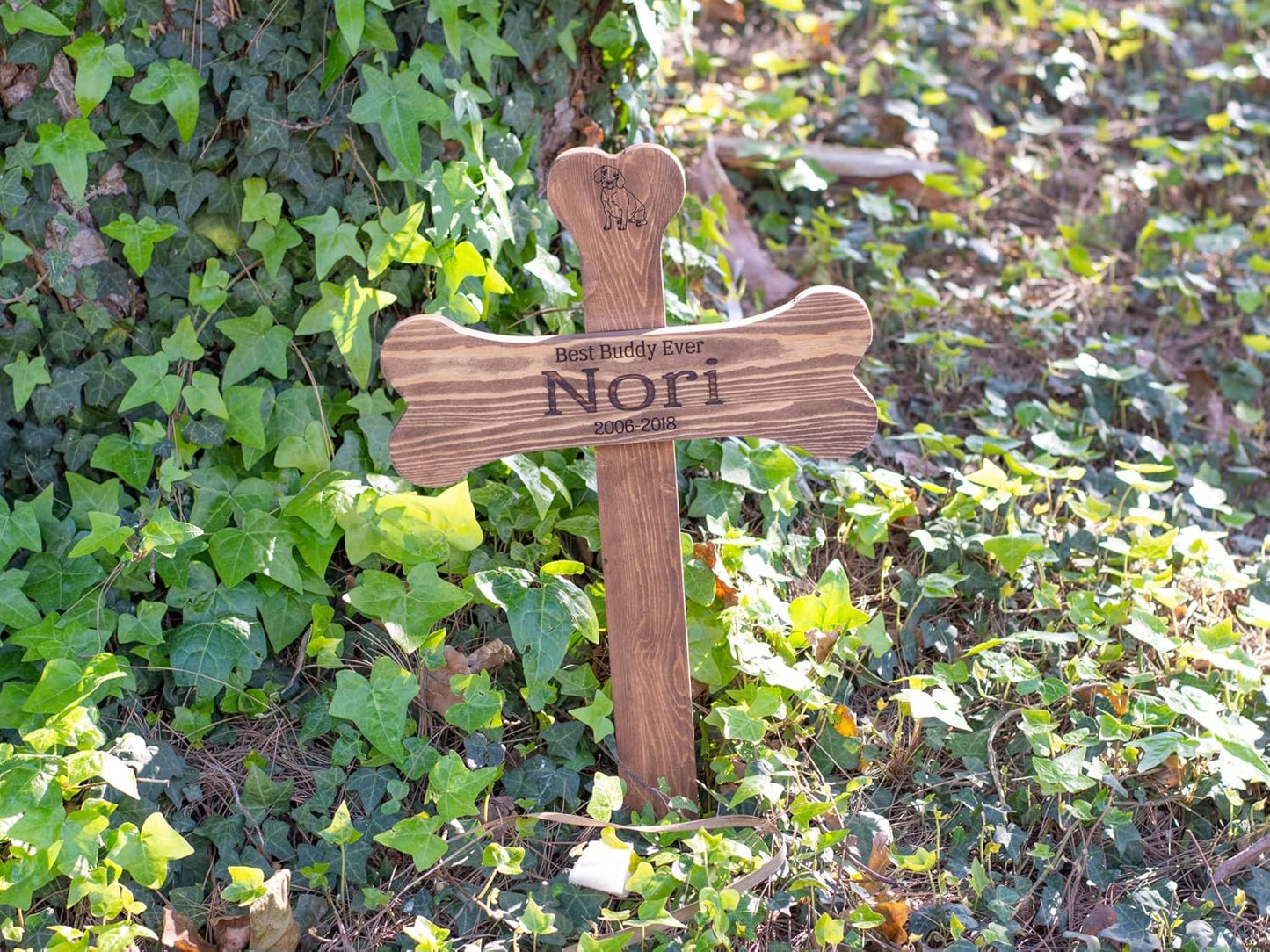 Memorial Cross with Pet Name | Personalized Wood Burial Grave Marker for Dogs