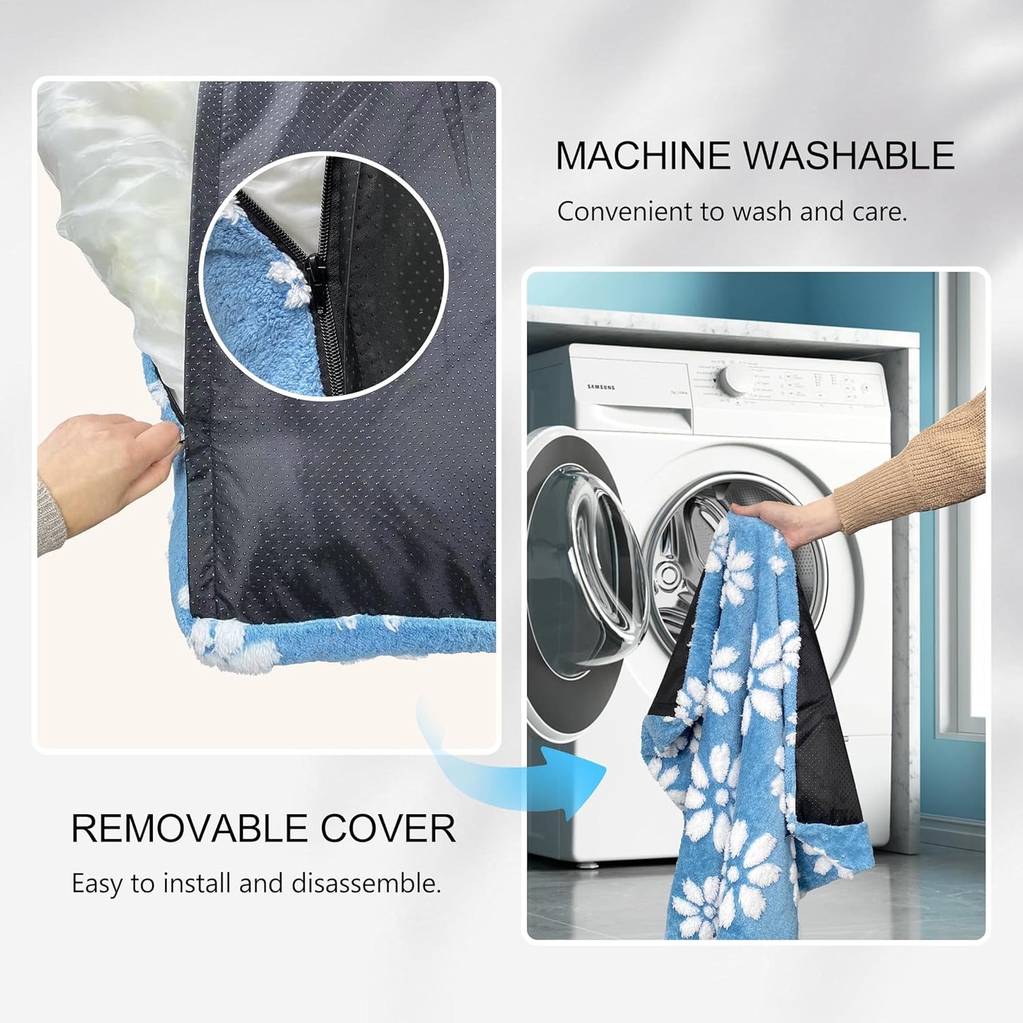 Dog Beds for Small Medium Dogs, Cute Thick Dog Bed for Crate Kennel, Fluffy Pet Bed with Removable Washable Cover and Anti-Slip Bottom, 30"x 20", Blue Flower