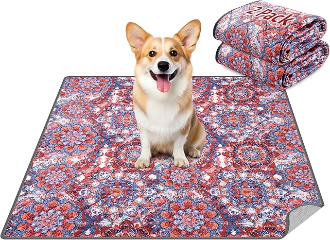 LOOBANI Washable Pee Pads for Dogs, 2 Pack Super Absorbent Reusable Puppy Pads Leakproof Dog Traning Pads, Waterproof Non-Slip Whelping Pad for Floor, Playpen, Crate, Couch-36 x36 (Red Flower)