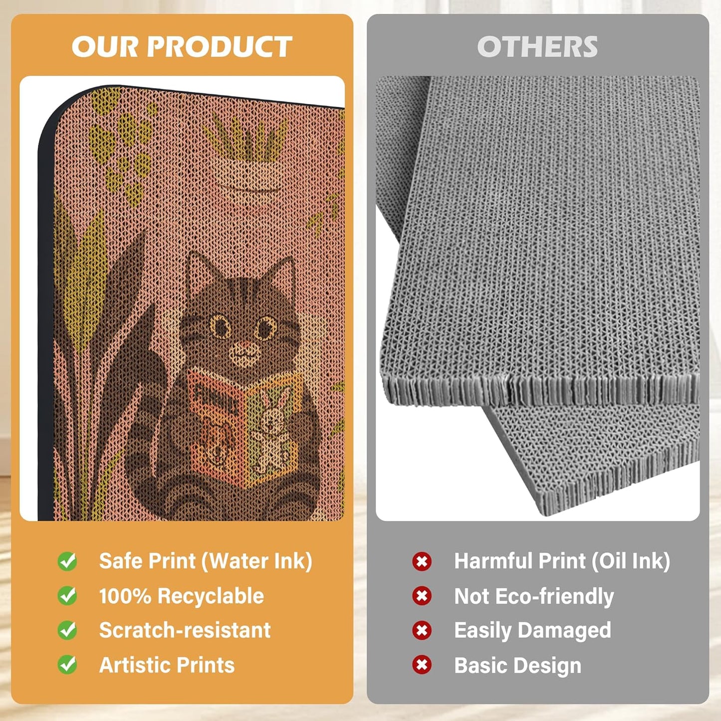 Art Cat Scratcher, Wall-Mountable Cat Scratching Board, Cat Wall Scratcher 16.7x11x1 Inch Cat Scratch Pad and Cat Scratchers for Indoor Cats Toy Furniture Protector(Pink)