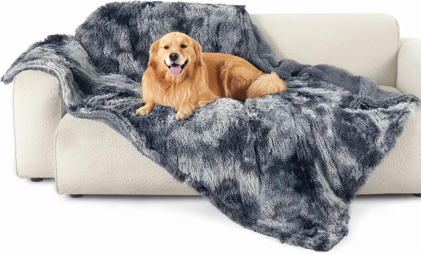 Bedsure Waterproof Dog Blankets for Large Dogs - Cat Blanket for Bed Couch Protector Washable Long Faux Fur, Calming Soft Reversible Throw Furniture Protection for Puppy Pet, 60"x80", Tie-dye Grey