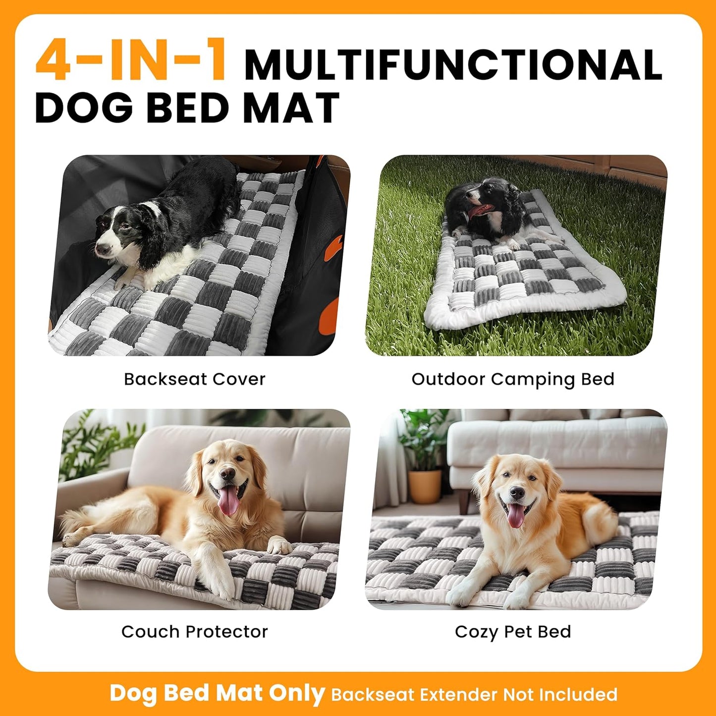 Backseat Dog Bed Mat for Car, Non-Slip Dog Bed for Car Back Seat, Soft & Cozy Dogs Blanket, Washable Travel Pet Mat Seat Protector for Cars, SUVs, Trucks (Grey/White, 59"L x 27.5"W x 1.5"Th)