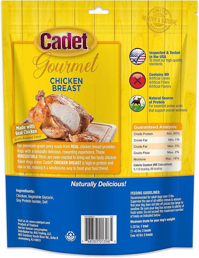 Cadet Gourmet Chicken Breast Dog Treats - Healthy & Natural Chicken Dog Training Treats for Small & Large Dogs - Inspected & Tested in USA (14 oz.)