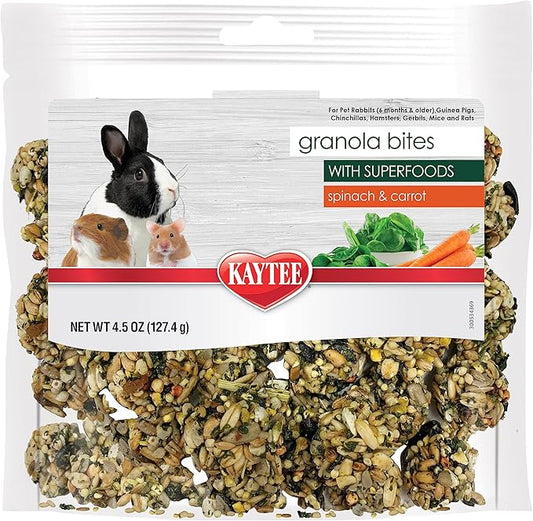 Kaytee Granola Bites with Superfoods Spinach and Carrot for Rats, Mice, Hamsters, Gerbils, Rabbits, Guinea Pigs and Chinchillas, 4.5oz