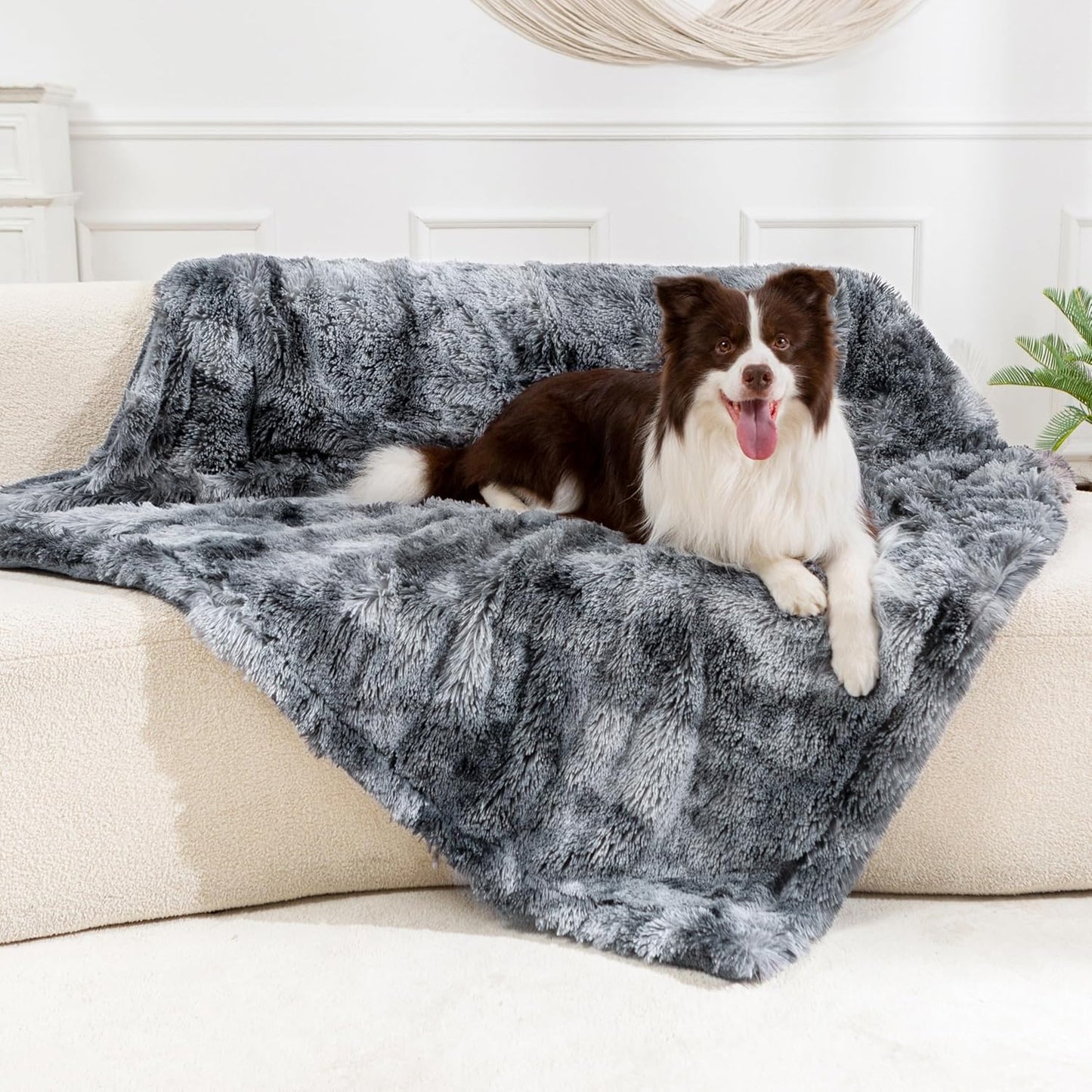 gogobunny Waterproof Dog Blanket for Large Dogs, Cats, Puppy, Reversible Faux Fur Pet Throw Blanket, Washable,Calming Furniture Protection for Sofa Bed (50x60 Inch (Pack of 1), Tie-dye Grey)
