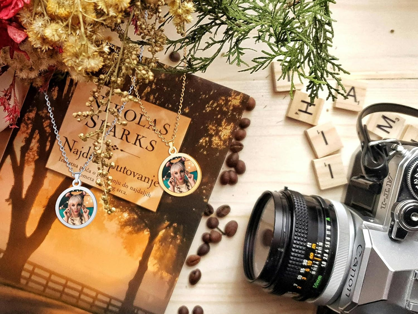 CharmSStory Personalized Photo Necklaces Custom Engraved Name Necklace Memory Keepsake Picture Necklace Pendant Customized Gifts for Women Men