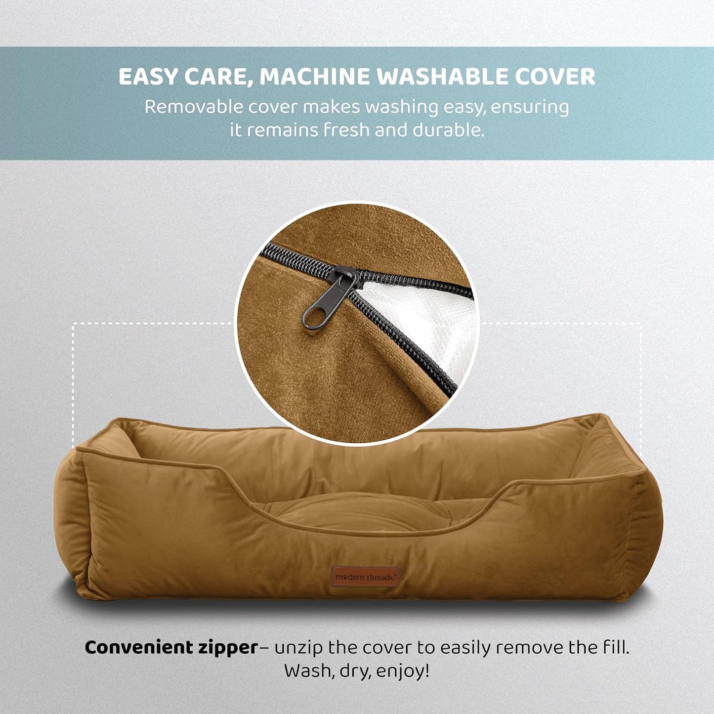 Modern Threads Luxury Dog Bed - Comfortable Tufted Velvet Cushion for Small to Large Dogs - Machine Washable - Durable & Cute Sleep Space for Pets - Pamper Your Pet with Cozy Beds - Caramel