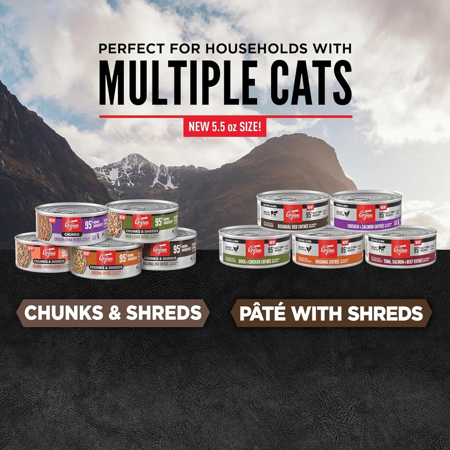 ORIJEN Chunks & Shreds Wet Cat Food Regional Red Entrée 5.5oz Cans (6 Count)