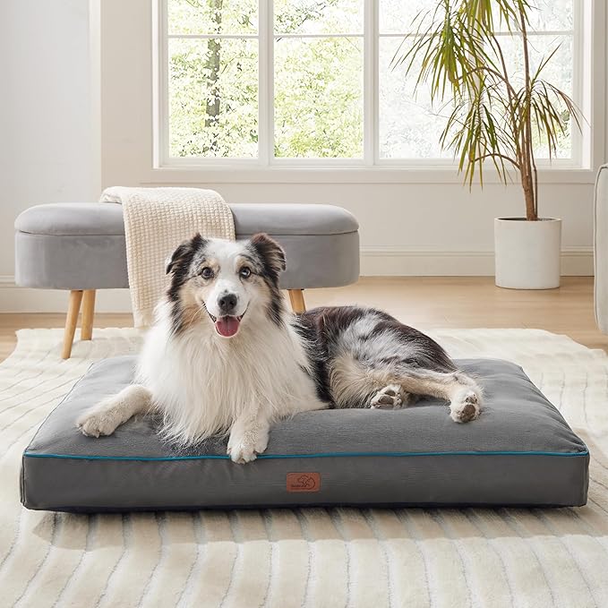 Bedsure XL Washable Dog Crate Bed - 3 Inch Thicken Up to 90lbs Pet Mat Pillows with Removable Washable Cover, Grey