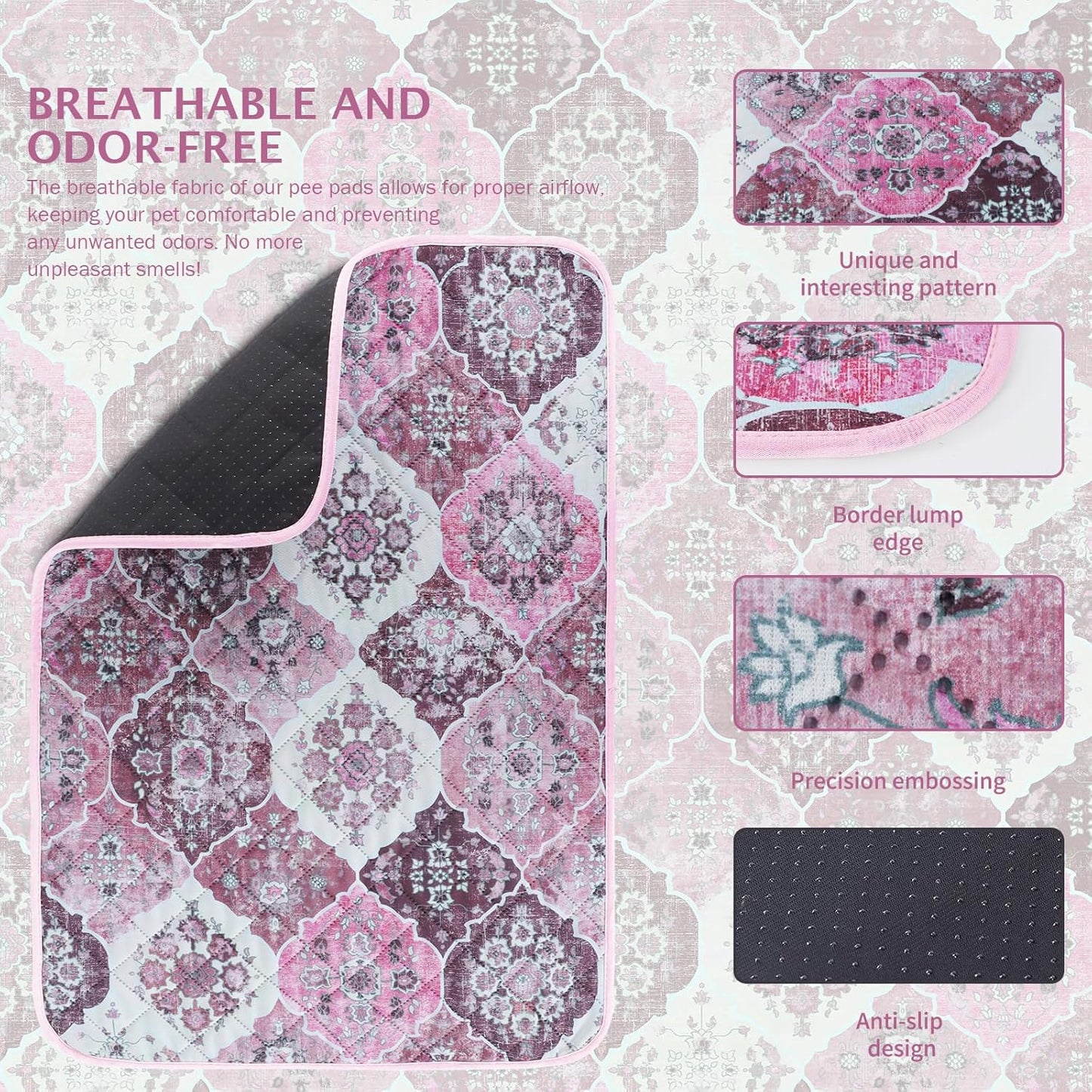 IEUUMLER Washable Pee Pads for Dogs, 2 Pack Reusable Pee Pads for Dogs Non-Slip Grip, Super Absorbent Waterproof Puppy Pads for Potty Training, Playpen, Crate, Whelping Box EU011 Pink, 36x24