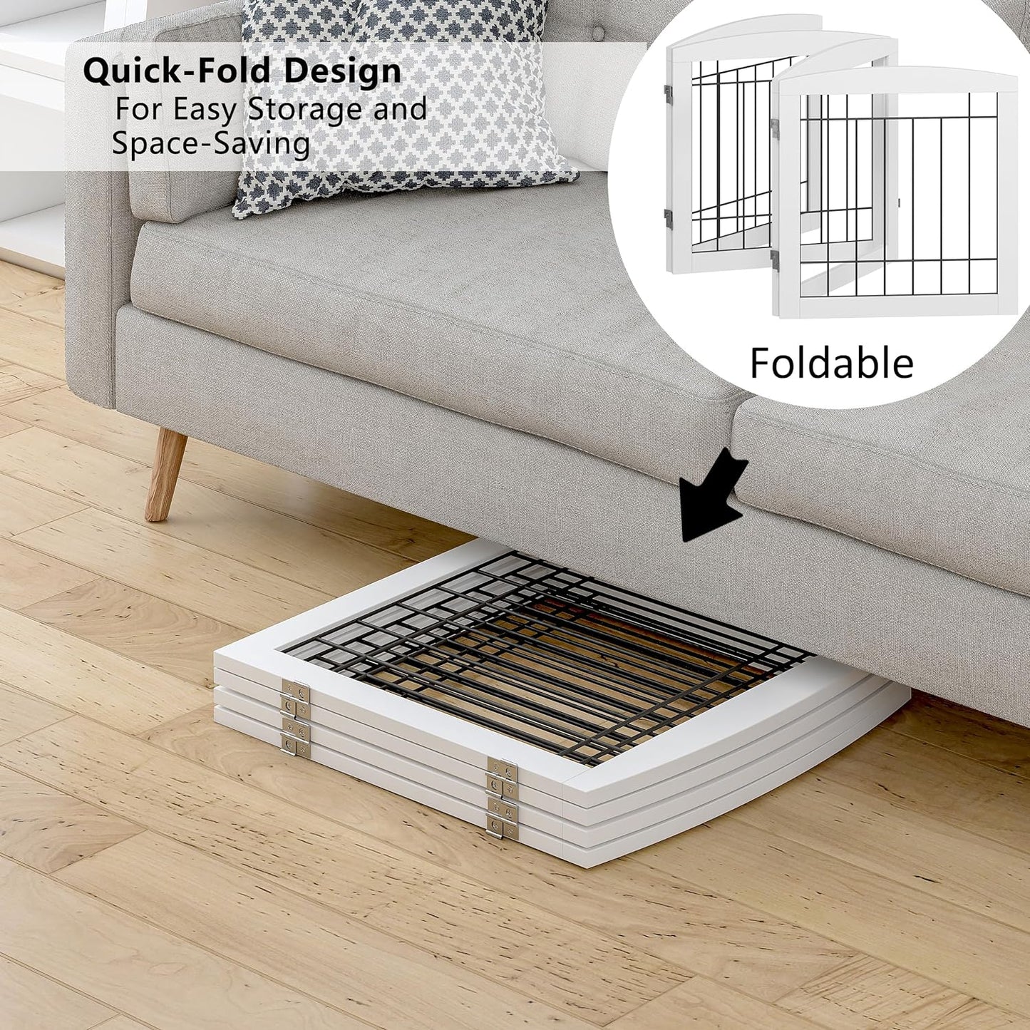 Dog Gate - 4 Panel Foldable Pet Gate Indoor for Doorways, House, Stairs, Freestanding Gate for Dogs - 80x24 -Inch Puppy Safety Fence by PAWLAND, White