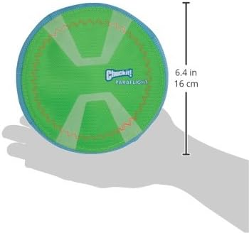 Chuckit! Max Glow Paraflight Flying Disc Dog Toy, Small (6.75"), Green And White