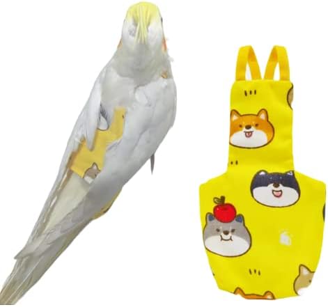 Bird Flight Suits Diapers for Monk Parakeets, Conures, Lovebirds, Cockatiels Flight Suits, Parrot Clothes, Bird Training Nappy Suit Liners Clothes (Small,Yellow-B)