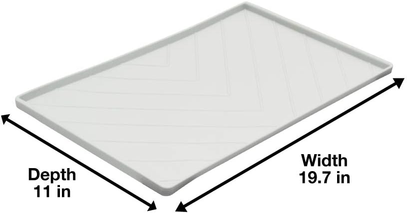 Messy Mutts Silicone Non-Slip Dog Bowl Mat with Raised Edge and Two Sides Reinforced with Metal Rods | Dog/Cat Bowl Mat with Spill-Proof Lip | Medium, 20” x 12” | Light Grey