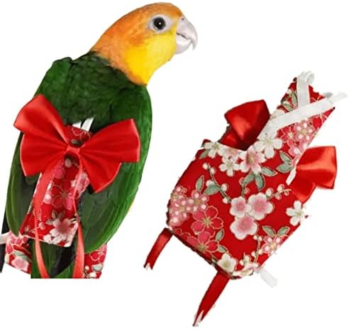 Bird Flight Suit Diapers for Monk Parakeets, Cockatiels - Parrot Clothes, Training Nappy Suit Liners (Small, Red-B)
