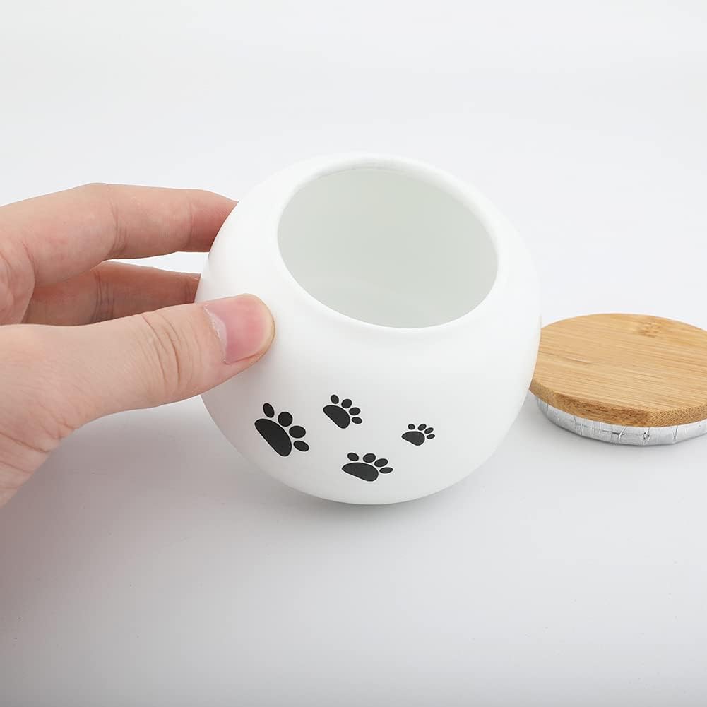 Fermus Memorial Pet Ashes Urn for Small Animal, Ceramics Memorial Keepsake Urns for Cats and Dogs (White Ceramics with Bamboo Lid)