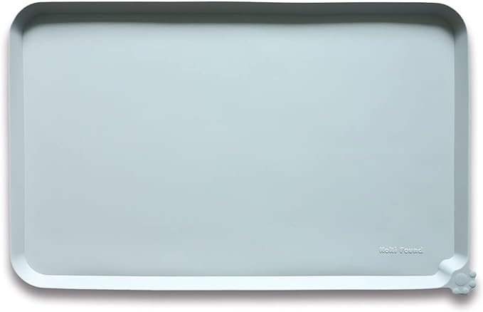 Hoki Found L Silicone Pet Feeding Mats with Higher Lips - Non Slip Pet Dog Cat Bowl Mats - Waterproof - Suitable for Carpet - Battleship