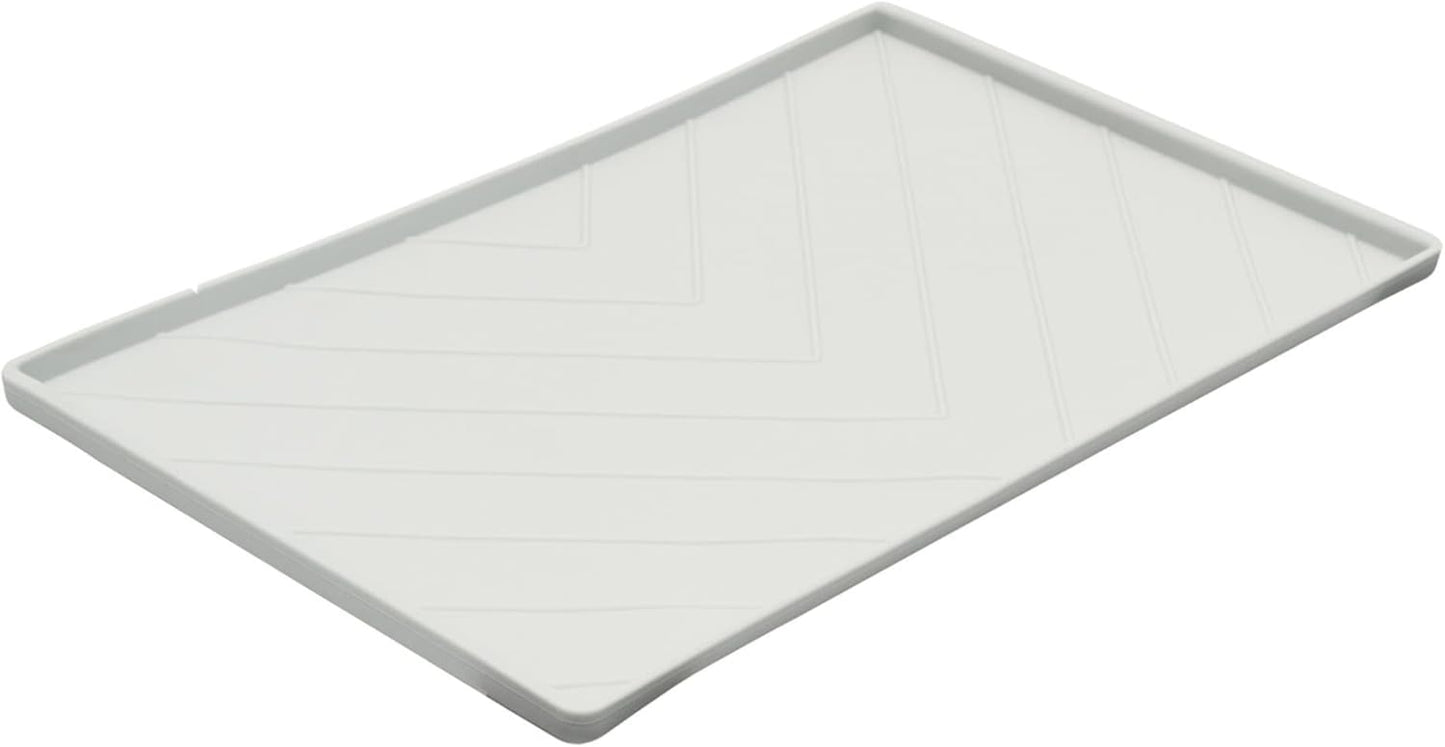 Messy Mutts Silicone Non-Slip Dog Bowl Mat with Raised Edge and Two Sides Reinforced with Metal Rods | Dog/Cat Bowl Mat with Spill-Proof Lip | Medium, 20” x 12” | Light Grey