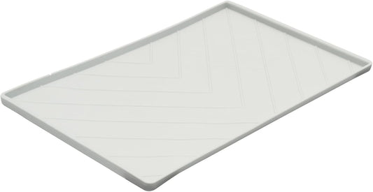 Messy Mutts Silicone Non-Slip Dog Bowl Mat with Raised Edge and Two Sides Reinforced with Metal Rods | Dog/Cat Bowl Mat with Spill-Proof Lip | Large, 24” x 16” | Light Grey