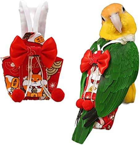 Bird Flight Suits Diapers, Parrot Diapers for Monk Parakeets, Cockatiels, Parrot Clothes Costume, Bird Training Nappy Suit Liners Clothes (Large,Red-C)