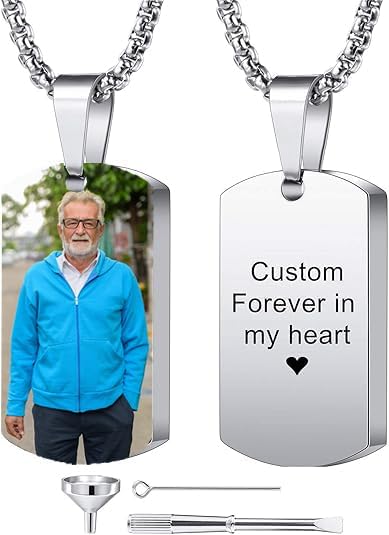 Personalized Ashes Necklace for Men Women Pet Custom Photo Text Urn Necklace Customized Engraving Holder Memorial Cremation Jewelry Keepsake Memorial Gifts