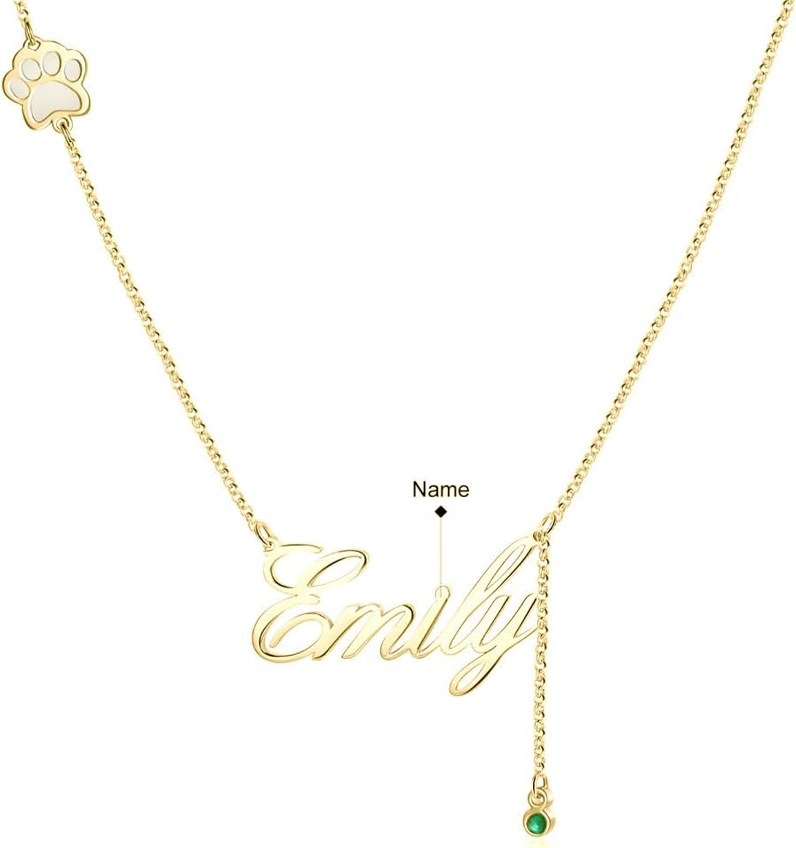 Customized Paw Print Necklace Personalized Pet Name Necklace Custom Engraved Dog Cat Paw Pendant Necklace Pet Memorial Gift for Pet Lovers