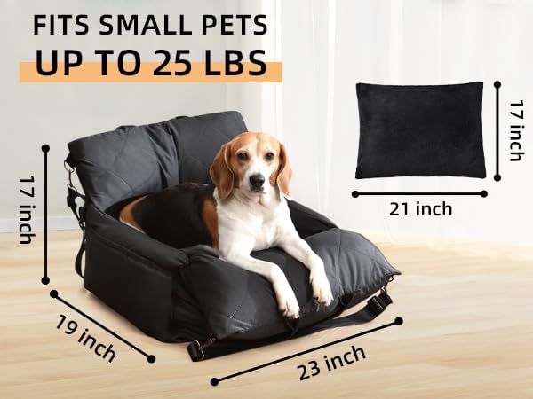 PET MARVEL Dog Car Seat for Small Dogs, Waterproof Dog Booster Seat with Storage Pockets Memory Foam, Fully Detachable Washable Pet Carseat, Up to 25 lbs, Portable Dog Car Travel Carrier, Black