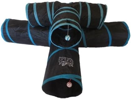 Feline Ruff Premium 3 Way Cat Tunnel. Extra Large 12 Inch Diameter and Extra Long. A Big Collapsible Play Toy. Wide Pet Tunnel Tube for Other Pets Too! (3 Way Two Pack + Teaser Wand!)