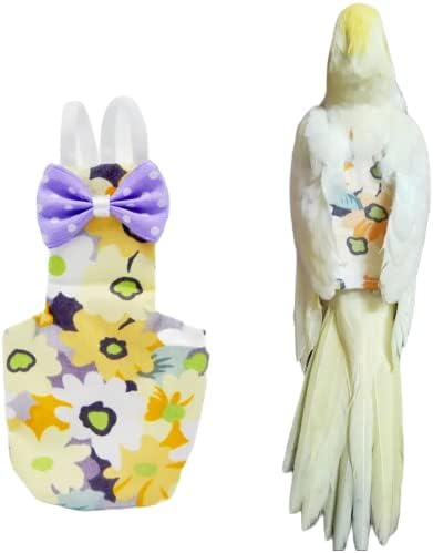 Bird Flight Suits Diapers for Monk Parakeets, Conures, Lovebirds, Cockatiels Flight Suits, Parrot Clothes, Bird Training Nappy Suit Liners Clothes (X-Small,Yellow-A)