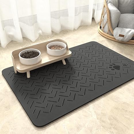 MontVoo Absorbent Pet Feeding Mat - Quick Dry Dog Water Bowl Mat with Rubber Backing - No Stains Food and Water Dispenser for Messy Drinkers - Pet Supplies and Accessories,Dark Grey
