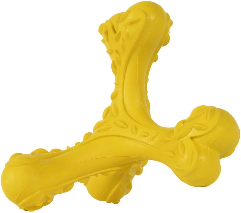 Dog Chew Toys for Aggressive Chewers Large Breed,Indestructible Bones Toy，Durable Cleaning Toothbrush Natural Rubber Dog Toys… (Yellow)