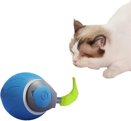 Interactive Cat Ball Toy Set, Three Speed Modes, Automatic Rolling Chase Ball with Fluffy Short Tail and LED Light, A Small Mice, Rechargeable