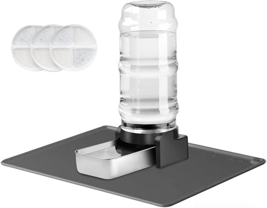 Marchul 2.3 Gallon Dog Water Dispenser, Large Dog Water Dispenser with Placemat and Stainless Steel Bowl, Automatic Gravity Pet Bowl for Dogs Medium to Large (3 Filters) 8.6L