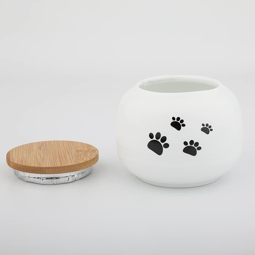 Fermus Memorial Pet Ashes Urn for Small Animal, Ceramics Memorial Keepsake Urns for Cats and Dogs (White Ceramics with Bamboo Lid)