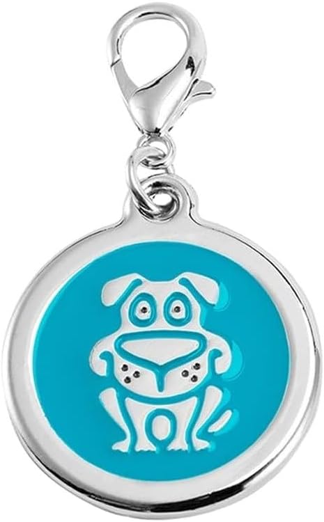 Personalized Funky Dog Design Pet ID Tags with Quick Tag Clip - Happy Puppy Name tag, Custom Laser Engraved pet Tags, Collar Name tag (Dog-Round-Small: Blue)