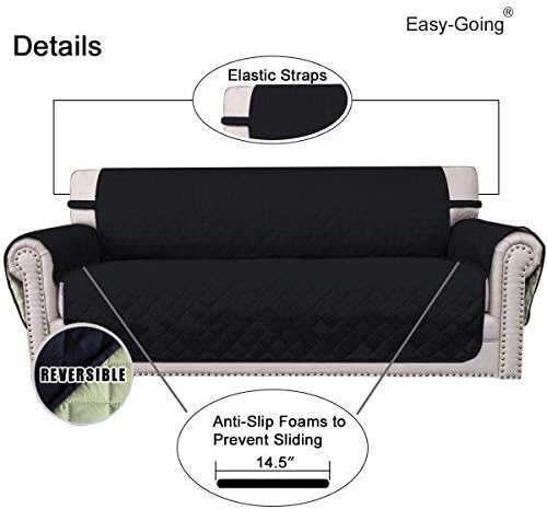 Easy-Going 4 Seater Sofa Slipcover Reversible Sofa Cover Water Resistant Couch Cover with Foam Sticks Elastic Straps Furniture Protector for Pets Children Dog Cat (XX-Large, Black/Beige)
