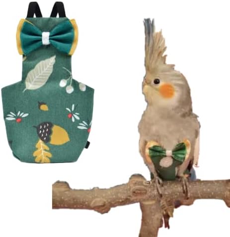 Bird Flight Suits Diapers for Monk Parakeets, Conures, Lovebirds, Cockatiels Flight Suits, Parrot Clothes, Bird Training Nappy Suit Liners Clothes (Large,Deep Green)
