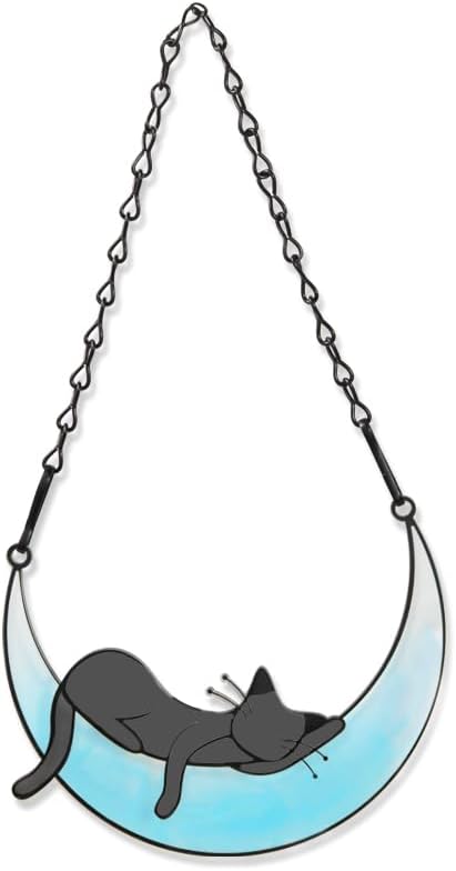 callie Cat Memorial Gifts for Loss of Cats, Pet Memorial Suncatcher Decor for Windows Hanging, Sympathy Bereavement Gift for Cat Lovers (Blue)