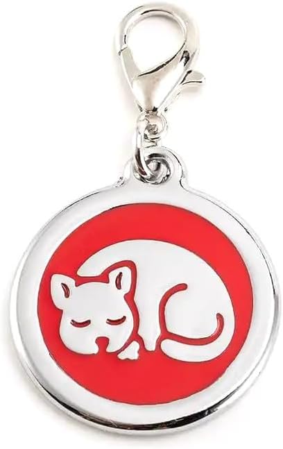 Personalized Pet ID Tags with Lobster Claw Clasp for Kittens and Cats - Small pet Tags for Collars, cat Name Tags, Custom cat id tag (Sleeping-Round-Small: Red)