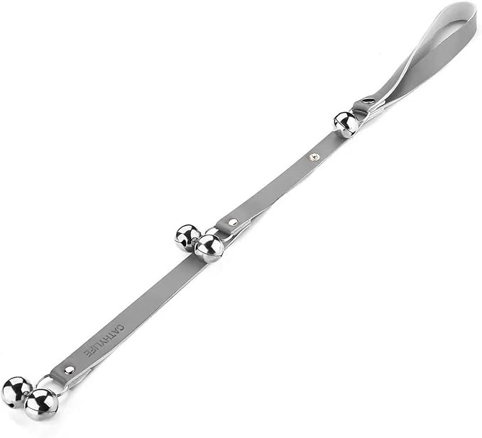 Leather Dog Doorbells for Door Knob/Potty Training/Go Outside, Length Adjustment Copper Dog Bell, Housetraining Hanging Bell, Gray Leather Silver Bells