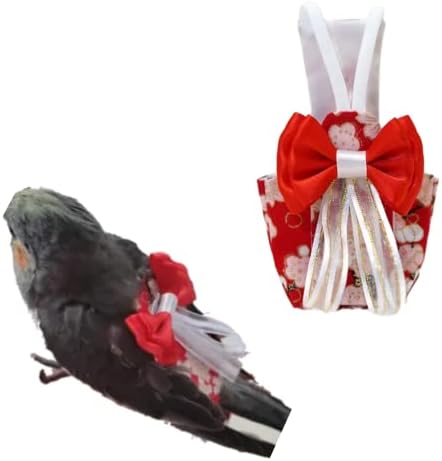 Bird Flight Suit Diapers for Monk Parakeets, Cockatiels - Parrot Clothes, Training Nappy Suit Liners (Small, Red-A)