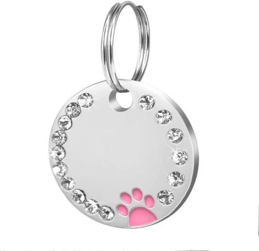 Personalized Dog/Cat Cute Paw Pet ID Tag with Unique Laser Engraving Name and Phone Number for Pet Collar or Key Chain (Pink)