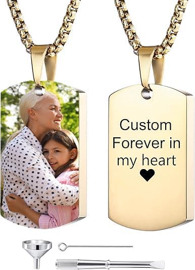 Personalized Ashes Necklace for Men Women Pet Custom Photo Text Urn Necklace Customized Engraving Holder Memorial Cremation Jewelry Keepsake Memorial Gifts