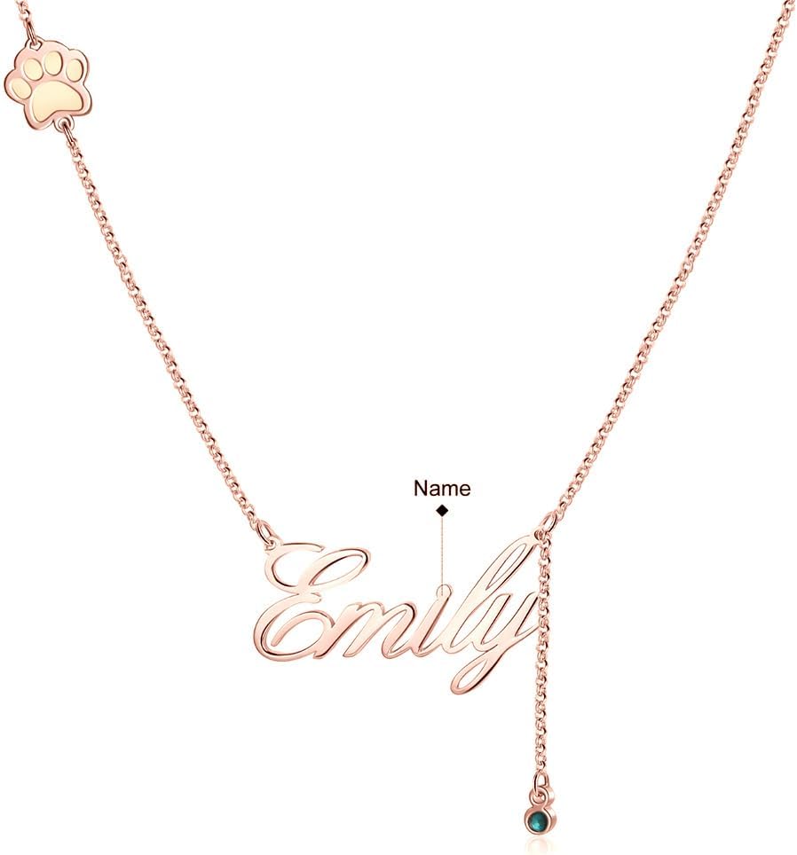 Customized Paw Print Necklace Personalized Pet Name Necklace Custom Engraved Dog Cat Paw Pendant Necklace Pet Memorial Gift for Pet Lovers