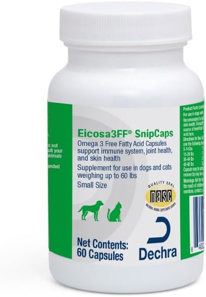 Eicosa3FF SnipCaps Omega 3 Free Fatty Acid Capsules for Dogs and Cats - Small, 60 ct