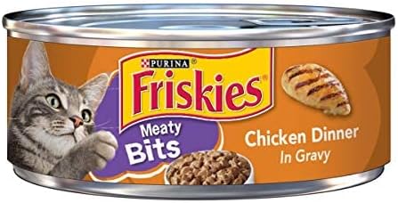Purina Friskies Meaty Bits Wet Cat Food, Chicken Dinner in Gravy, Made with Real Chicken, Vitamins & Minerals, Canned Wet Cat Food, 5.5-Ounce Can (Pack of 12)