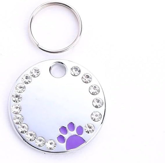Personalized Dog/Cat Cute Paw Pet ID Tag with Unique Laser Engraving Name and Phone Number for Pet Collar or Key Chain (Purple)